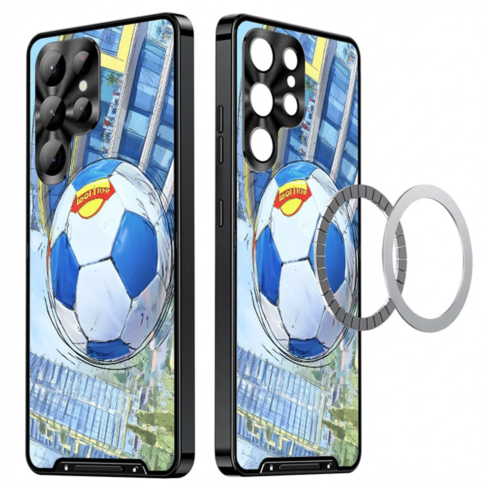For Samsung Galaxy S25 Ultra Magnetic Case Football Pattern PC+TPU Protective Phone Cover with Lens Film