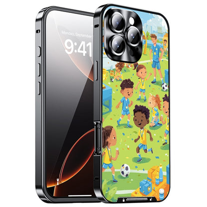 For iPhone 16 Pro Max Magnetic Case Football Pattern PC+TPU Protective Phone Cover with Lens Film