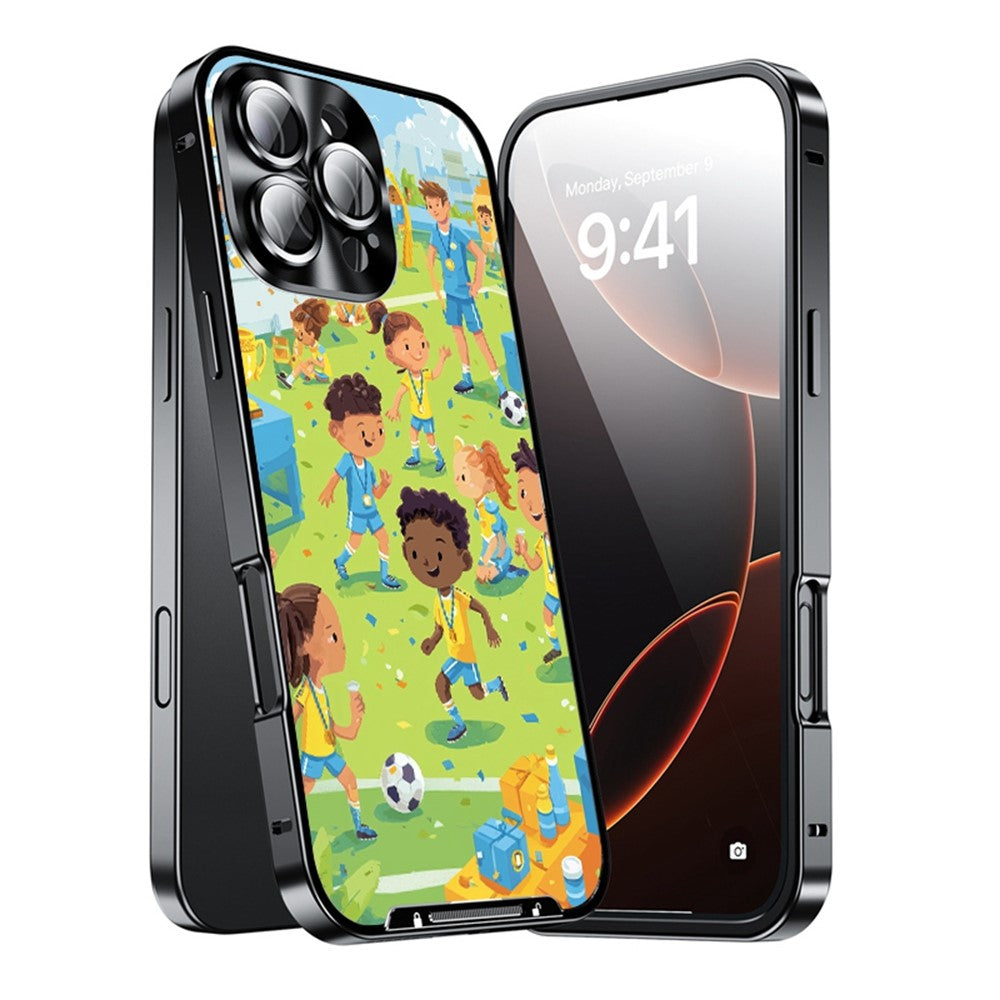 For iPhone 16 Pro Max Magnetic Case Football Pattern PC+TPU Protective Phone Cover with Lens Film