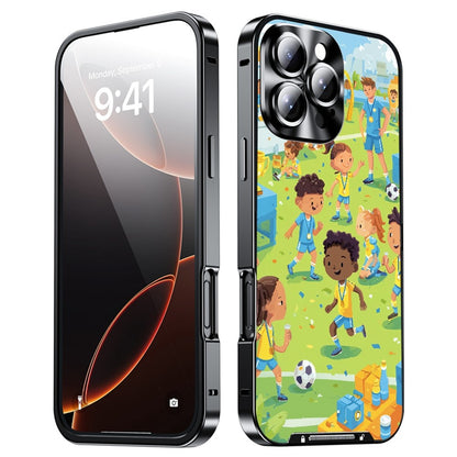 For iPhone 16 Pro Max Magnetic Case Football Pattern PC+TPU Protective Phone Cover with Lens Film