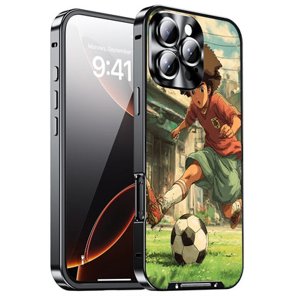 For iPhone 16 Pro Max Magnetic Case Football Pattern PC+TPU Protective Phone Cover with Lens Film