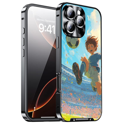 For iPhone 16 Pro Max Magnetic Case Football Pattern PC+TPU Protective Phone Cover with Lens Film
