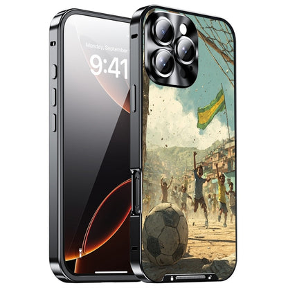 For iPhone 16 Pro Max Magnetic Case Football Pattern PC+TPU Protective Phone Cover with Lens Film