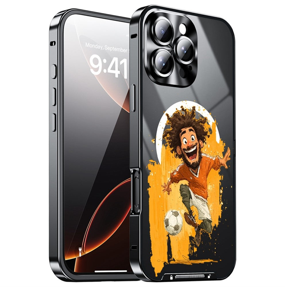 For iPhone 16 Pro Max Magnetic Case Football Pattern PC+TPU Protective Phone Cover with Lens Film