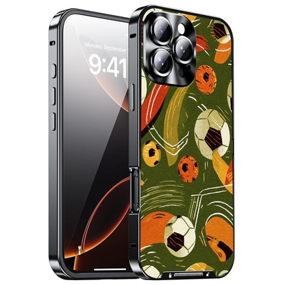 For iPhone 16 Pro Max Magnetic Case Football Pattern PC+TPU Protective Phone Cover with Lens Film