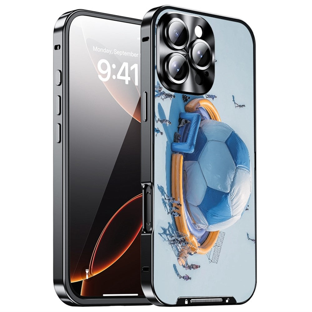 For iPhone 16 Pro Max Magnetic Case Football Pattern PC+TPU Protective Phone Cover with Lens Film