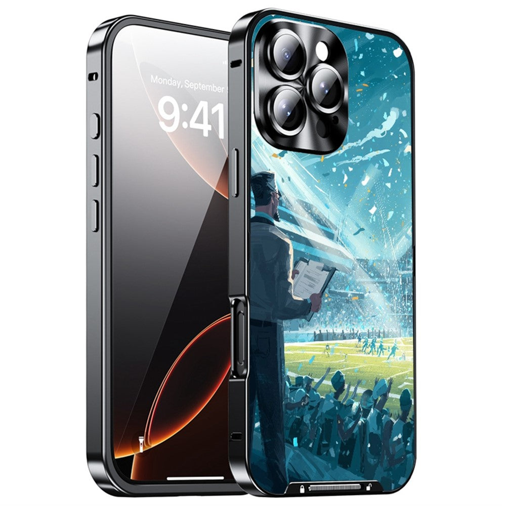 For iPhone 16 Pro Max Magnetic Case Football Pattern PC+TPU Protective Phone Cover with Lens Film