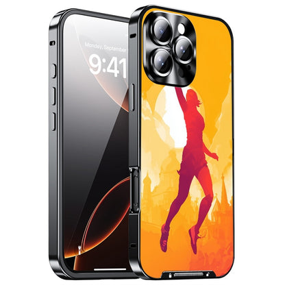 For iPhone 16 Pro Max Magnetic Case Football Pattern PC+TPU Protective Phone Cover with Lens Film