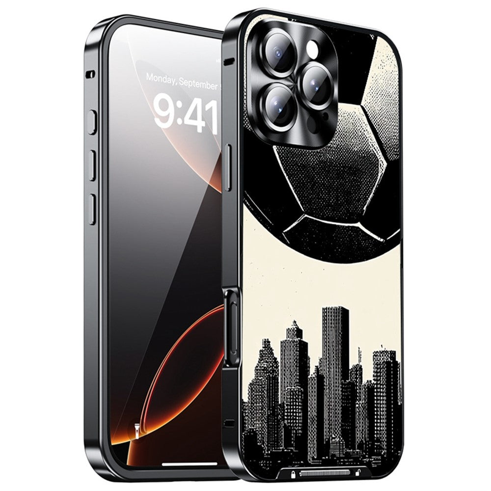 For iPhone 16 Pro Max Magnetic Case Football Pattern PC+TPU Protective Phone Cover with Lens Film