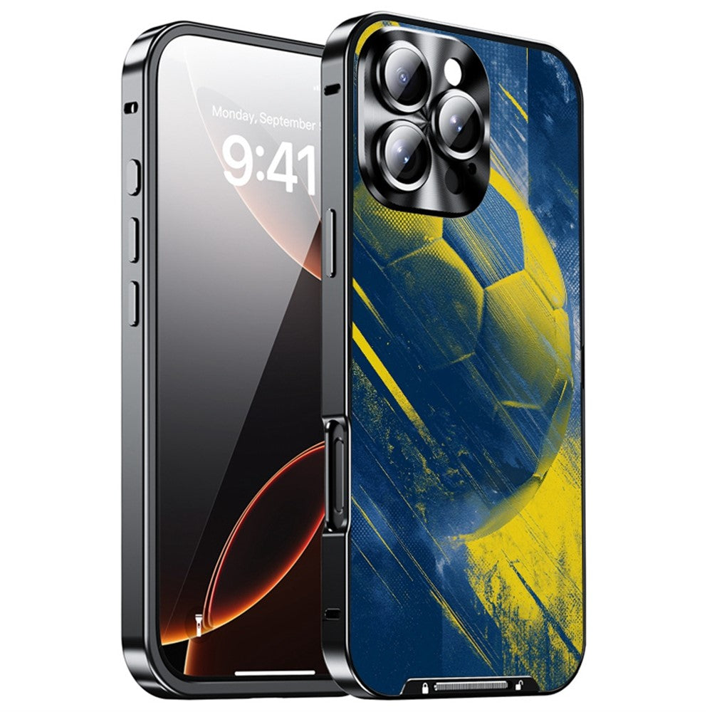 For iPhone 16 Pro Max Magnetic Case Football Pattern PC+TPU Protective Phone Cover with Lens Film