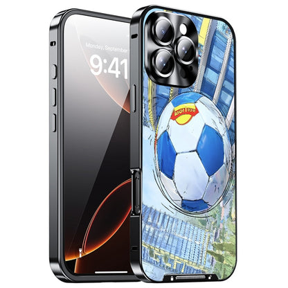 For iPhone 16 Pro Max Magnetic Case Football Pattern PC+TPU Protective Phone Cover with Lens Film