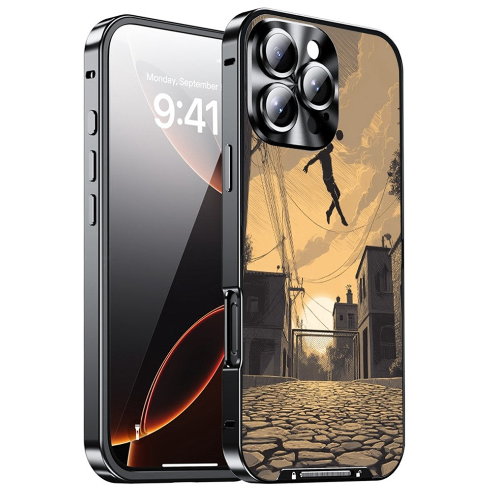 For iPhone 16 Pro Max Magnetic Case Football Pattern PC+TPU Protective Phone Cover with Lens Film