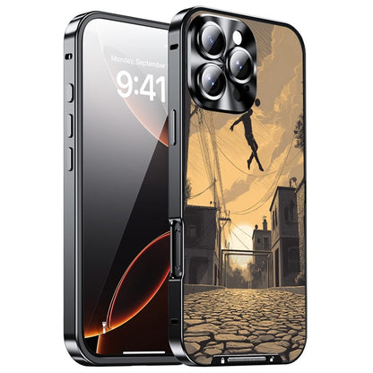 For iPhone 16 Pro Max Magnetic Case Football Pattern PC+TPU Protective Phone Cover with Lens Film