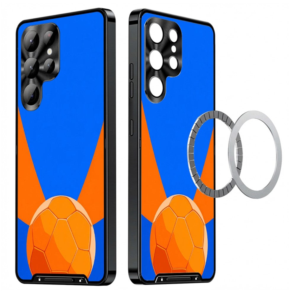 For Samsung Galaxy S25 Ultra Magnetic Case Football Pattern Print PC+TPU Phone Cover with Lens Film