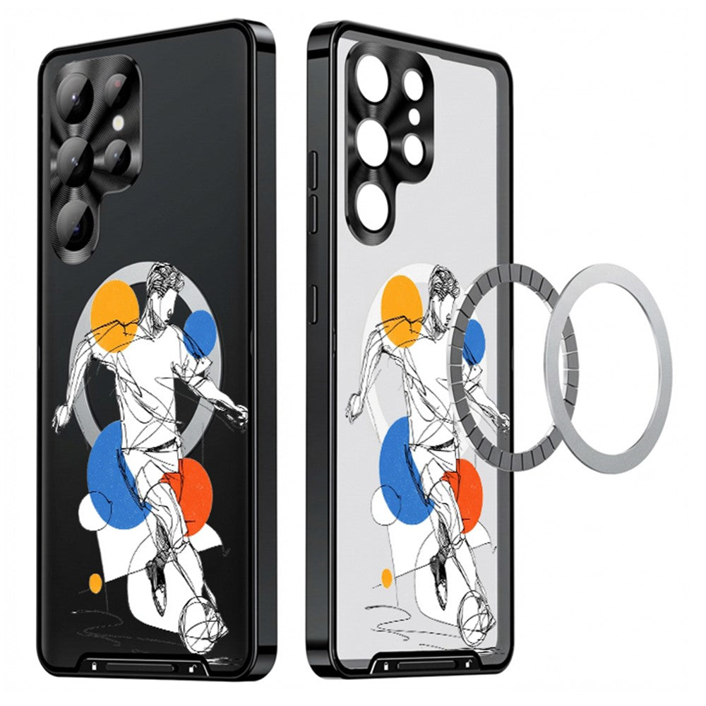 For Samsung Galaxy S25 Ultra Magnetic Case Football Pattern Print PC+TPU Phone Cover with Lens Film