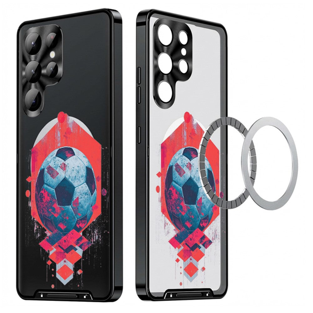 For Samsung Galaxy S25 Ultra Magnetic Case Football Pattern Print PC+TPU Phone Cover with Lens Film