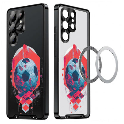 For Samsung Galaxy S25 Ultra Magnetic Case Football Pattern Print PC+TPU Phone Cover with Lens Film