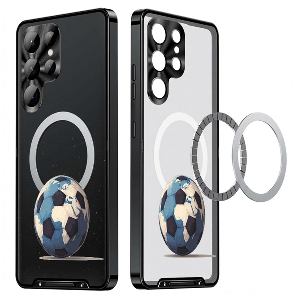 For Samsung Galaxy S25 Ultra Magnetic Case Football Pattern Print PC+TPU Phone Cover with Lens Film