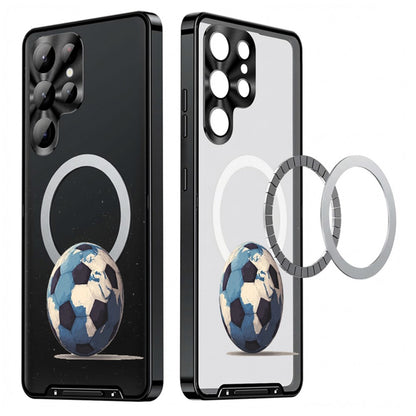 For Samsung Galaxy S25 Ultra Magnetic Case Football Pattern Print PC+TPU Phone Cover with Lens Film