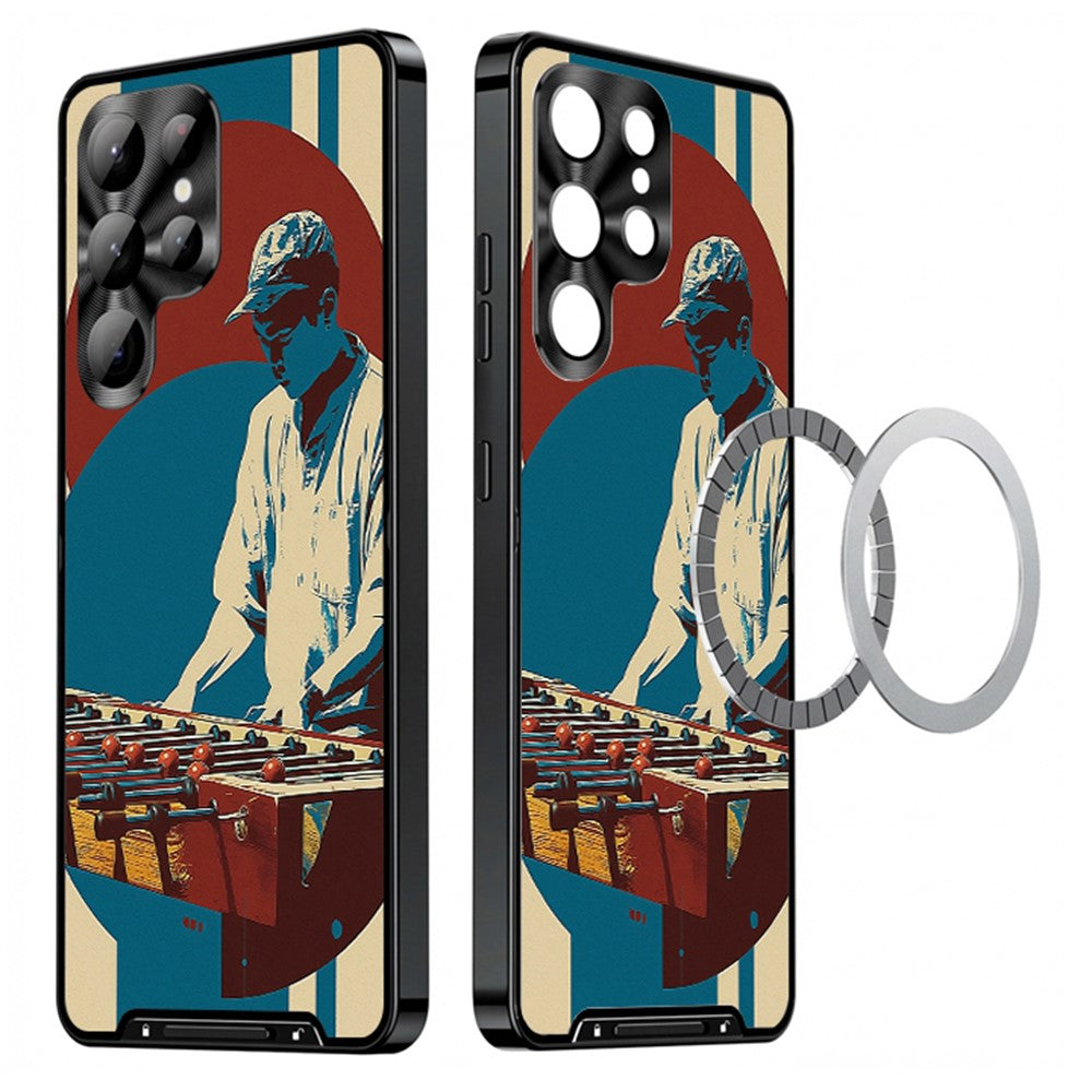 For Samsung Galaxy S25 Ultra Magnetic Case Football Pattern Print PC+TPU Phone Cover with Lens Film