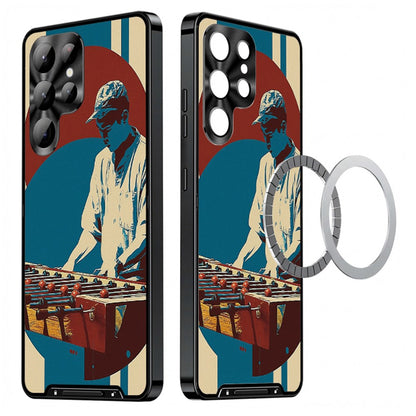 For Samsung Galaxy S25 Ultra Magnetic Case Football Pattern Print PC+TPU Phone Cover with Lens Film