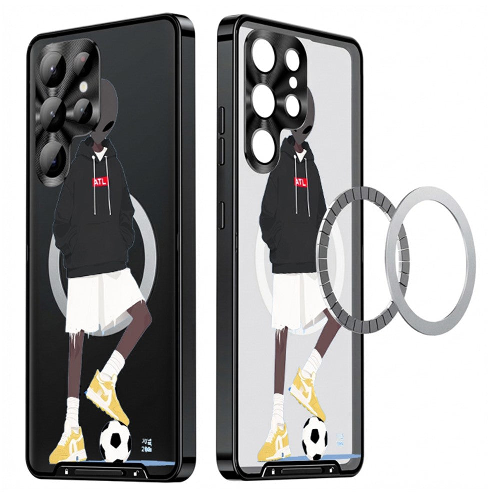 For Samsung Galaxy S25 Ultra Magnetic Case Football Pattern Print PC+TPU Phone Cover with Lens Film