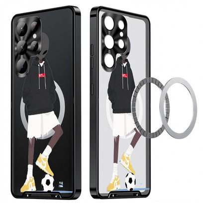 For Samsung Galaxy S25 Ultra Magnetic Case Football Pattern Print PC+TPU Phone Cover with Lens Film