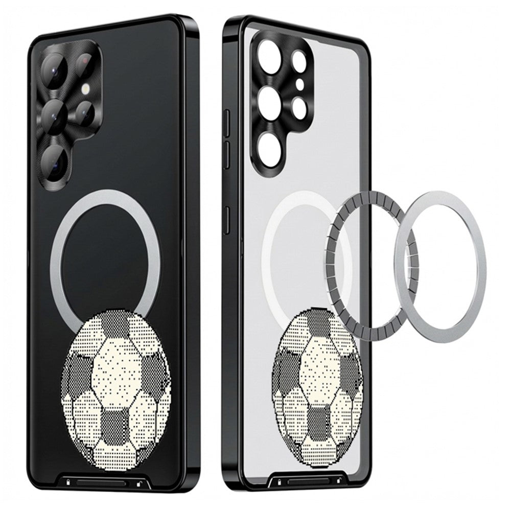 For Samsung Galaxy S25 Ultra Magnetic Case Football Pattern Print PC+TPU Phone Cover with Lens Film