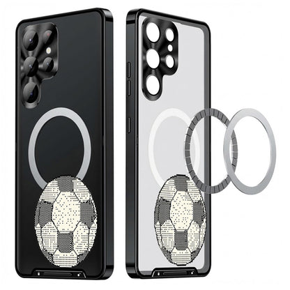 For Samsung Galaxy S25 Ultra Magnetic Case Football Pattern Print PC+TPU Phone Cover with Lens Film