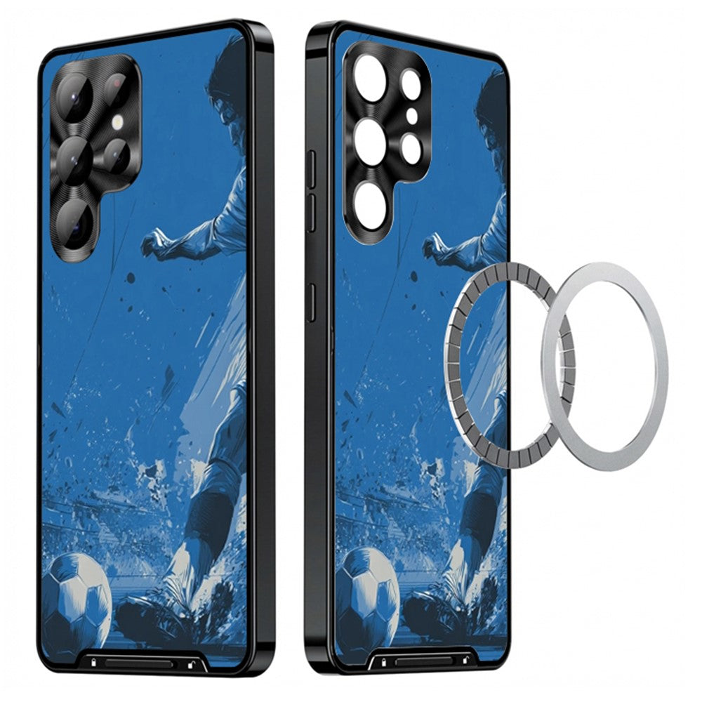 For Samsung Galaxy S25 Ultra Magnetic Case Football Pattern Print PC+TPU Phone Cover with Lens Film
