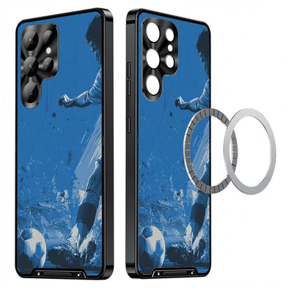 For Samsung Galaxy S25 Ultra Magnetic Case Football Pattern Print PC+TPU Phone Cover with Lens Film