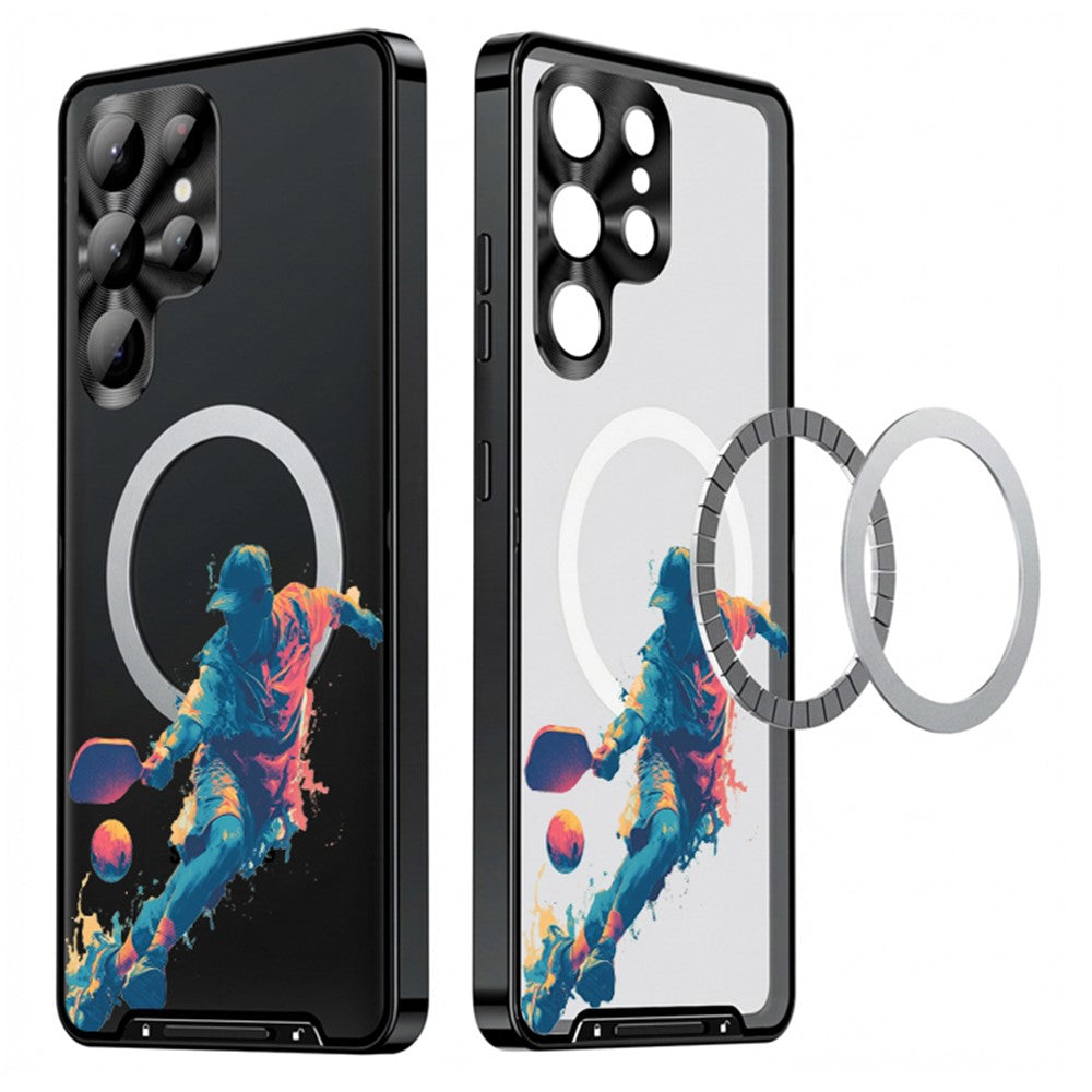 For Samsung Galaxy S25 Ultra Magnetic Case Football Pattern Print PC+TPU Phone Cover with Lens Film