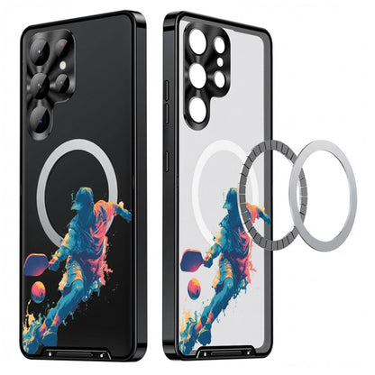 For Samsung Galaxy S25 Ultra Magnetic Case Football Pattern Print PC+TPU Phone Cover with Lens Film