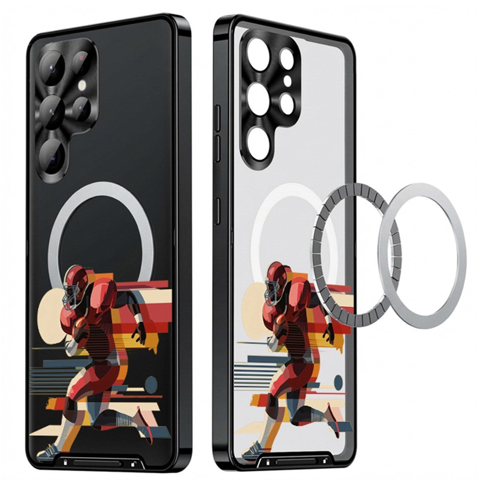 For Samsung Galaxy S25 Ultra Magnetic Case Football Pattern Print PC+TPU Phone Cover with Lens Film