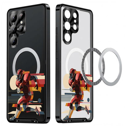 For Samsung Galaxy S25 Ultra Magnetic Case Football Pattern Print PC+TPU Phone Cover with Lens Film