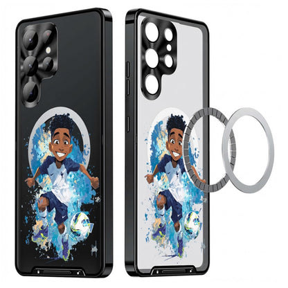 For Samsung Galaxy S25 Ultra Magnetic Case Football Pattern Print PC+TPU Phone Cover with Lens Film