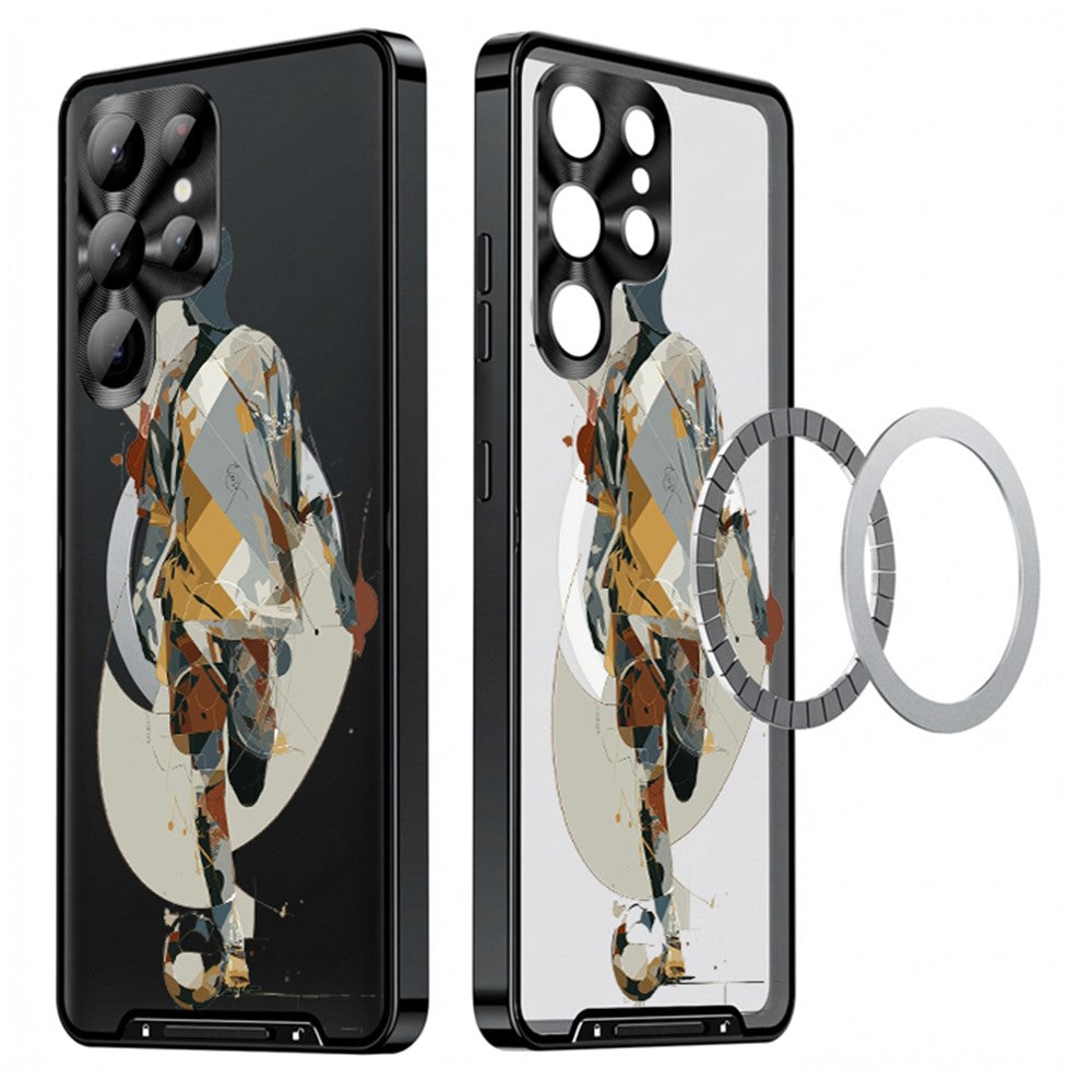 For Samsung Galaxy S25 Ultra Magnetic Case Football Pattern Print PC+TPU Phone Cover with Lens Film