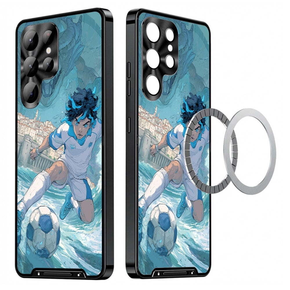 For Samsung Galaxy S25 Ultra Magnetic Case Football Pattern Print PC+TPU Phone Cover with Lens Film