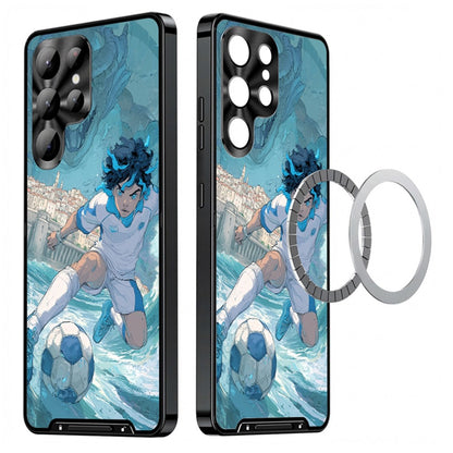 For Samsung Galaxy S25 Ultra Magnetic Case Football Pattern Print PC+TPU Phone Cover with Lens Film