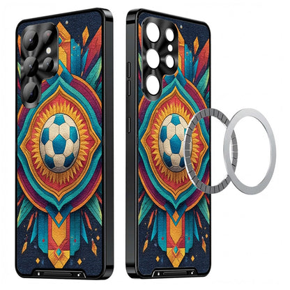 For Samsung Galaxy S25 Ultra Magnetic Case Football Pattern Print PC+TPU Phone Cover with Lens Film