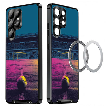 For Samsung Galaxy S25 Ultra Magnetic Case Football Pattern Print PC+TPU Phone Cover with Lens Film