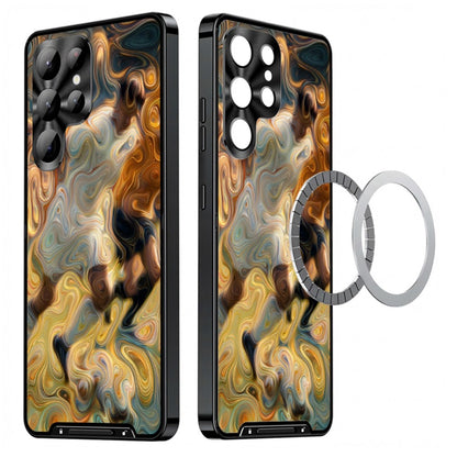 For Samsung Galaxy S25 Ultra Magnetic Case Football Pattern Print PC+TPU Phone Cover with Lens Film