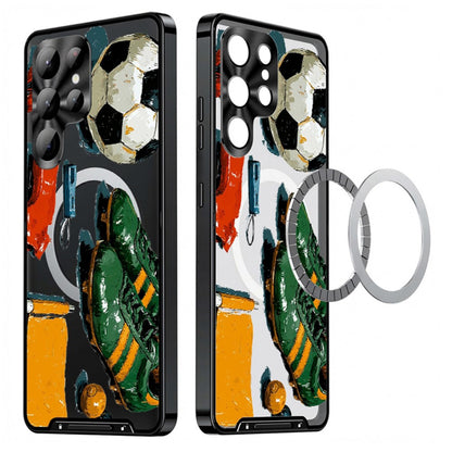 For Samsung Galaxy S25 Ultra Magnetic Case Football Pattern Print PC+TPU Phone Cover with Lens Film
