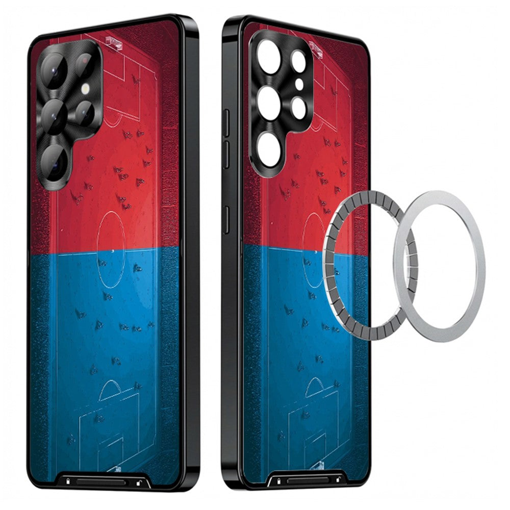 For Samsung Galaxy S25 Ultra Magnetic Case Football Pattern Print PC+TPU Phone Cover with Lens Film