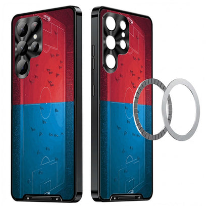 For Samsung Galaxy S25 Ultra Magnetic Case Football Pattern Print PC+TPU Phone Cover with Lens Film