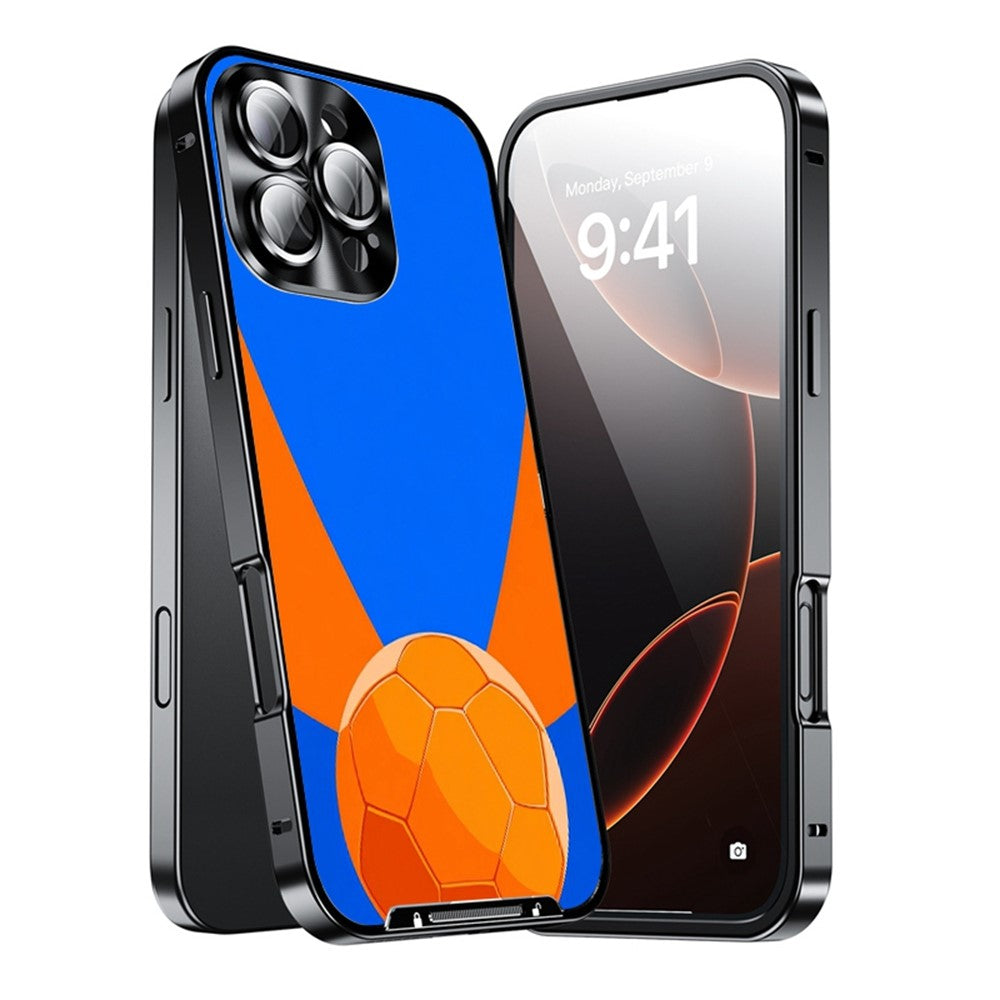 For iPhone 16 Pro Max Magnetic Case Football Pattern Print PC+TPU Phone Cover with Lens Film