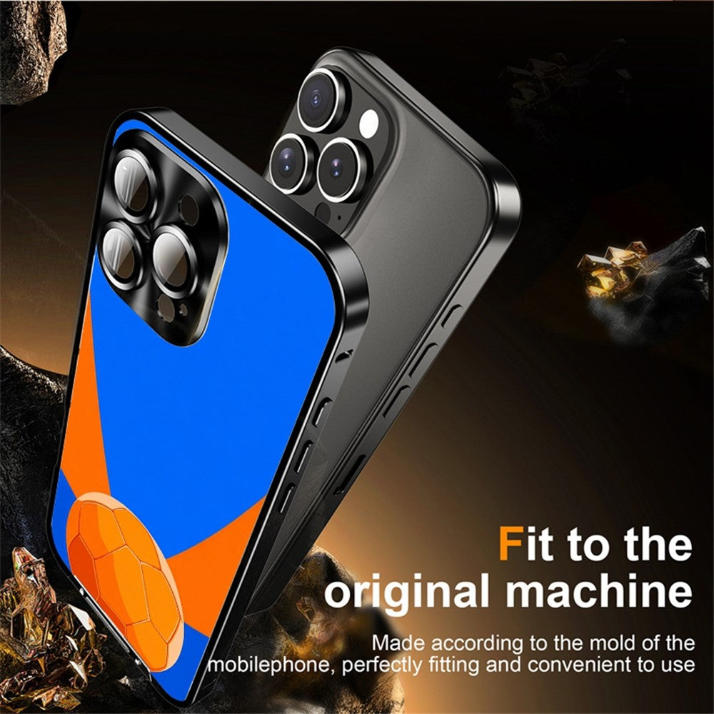 For iPhone 16 Pro Max Magnetic Case Football Pattern Print PC+TPU Phone Cover with Lens Film