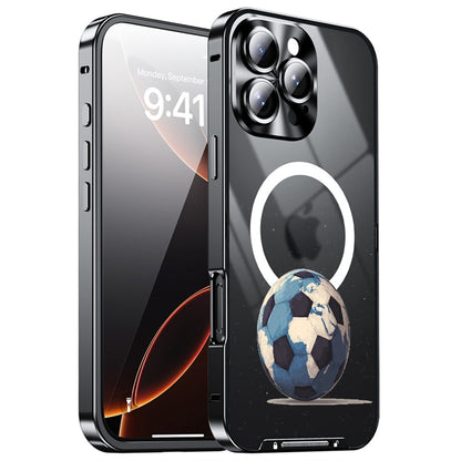 For iPhone 16 Pro Max Magnetic Case Football Pattern Print PC+TPU Phone Cover with Lens Film