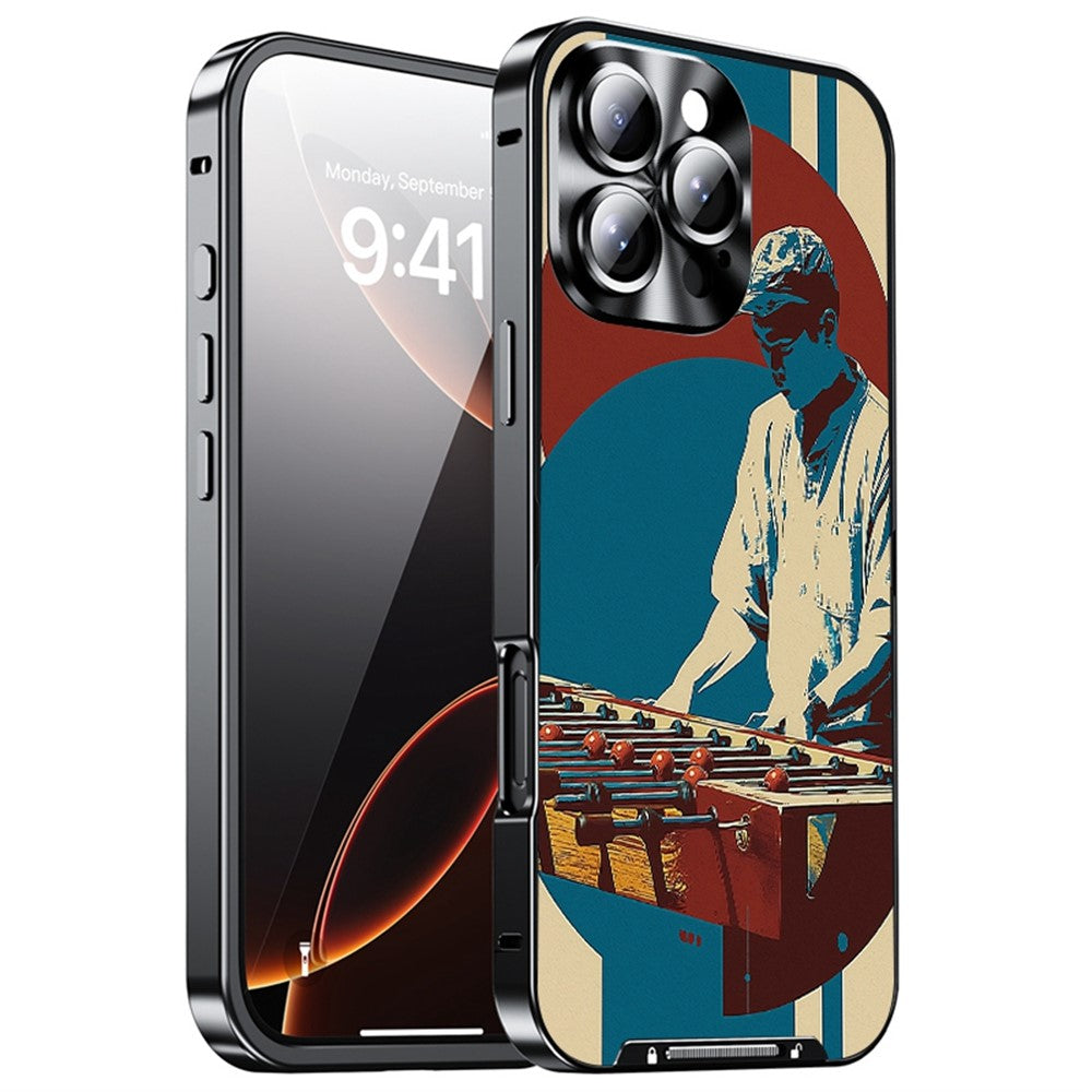 For iPhone 16 Pro Max Magnetic Case Football Pattern Print PC+TPU Phone Cover with Lens Film