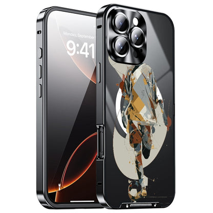 For iPhone 16 Pro Max Magnetic Case Football Pattern Print PC+TPU Phone Cover with Lens Film